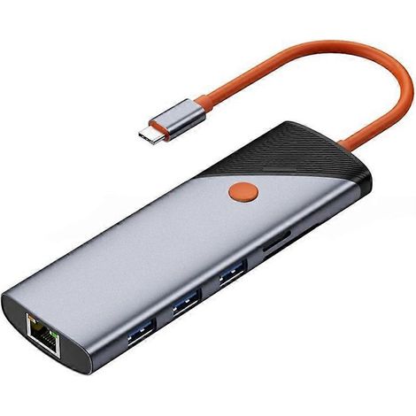 Station d'accueil USB-C 8 en 1 avec hub USB-C vers HDMI compatible 4K 60 Hz 1000 Mbps et bouton d'arrêt d'écran pour ordinateur portable (1/5)