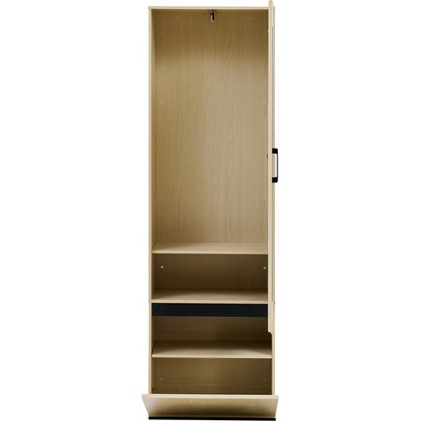 Armoire vestiaire étroite en MDF effet bois clair avec miroir et tringle extensible, dotée d'étagères pour couloir et chambre (1/5)