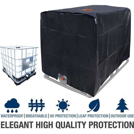 Bache pour Cuve 1000L IBC, Bache de réservoir d'eau Couvercle, Anti-UV Anti-poussière Couverture Container Réservoir IBC, Housse Protection (120 x 100 x 116 cm Le Noir) (1/5)