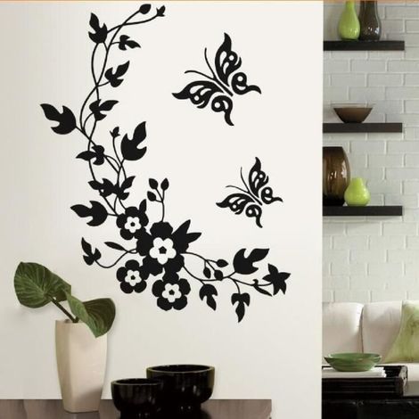 Black Butterfly Fleur Stickers Muraux Sticker Décoration murale amovible Wallpaper bricolage Décor-Ywey (1/4)