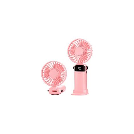 Handventilator, Mini Tragbarer Ventilator USB Schreibtischventilator Faltbarer Mini Ventilator mit LED-Display Minitragbarer Ventilators Faltbar Tragbar Fan mit 5 Geschwindigkeiten für Zuhause(Rosa)(L (1/5)