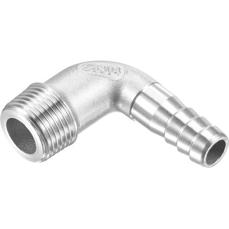 Tuyau Barbillon Raccords - 90 Degré Coude Inox Acier 10mm Tuyau Connecteur Appliquer à Eau Carburant (G3/8 Mâle Tuyau) (1/5)
