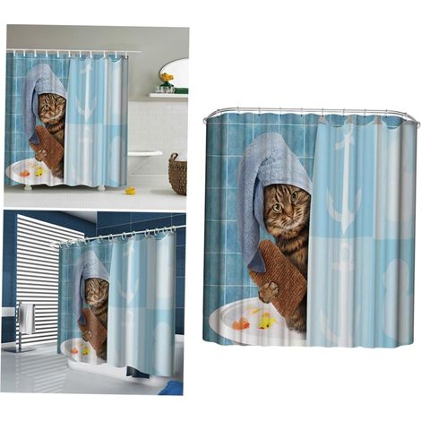 Rideau de Imprimé Chat Étanche Polyester Rideau Bain Décoratif Résistant (1/5)