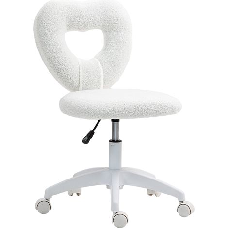 Sedia da Ufficio 45x56x78-88 cm con Schienale a Cuore in Velluto Teddy e Plastica Bianco (1/5)