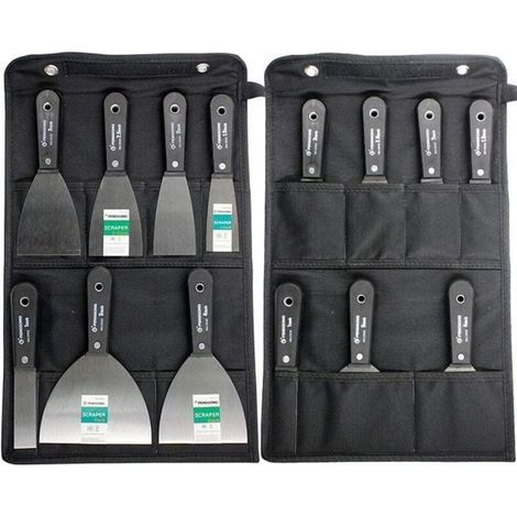 Jeu de Spatules couteau à enduire Ensemble de 7 couteaux à gratter et à mastic, manche en plastique antidérapant avec un sac à outils de rangement pour toile portable (1/5)