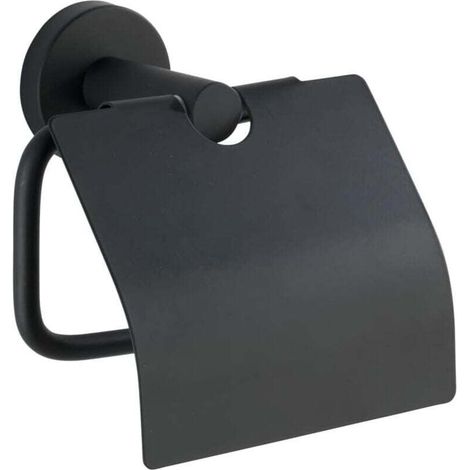 Toilet paper holder with lid Bosio black matt stainless steel - Toilet paper roll holder, stainless steel, 15 x 13.5 x 7 cm MUMU (1/4)