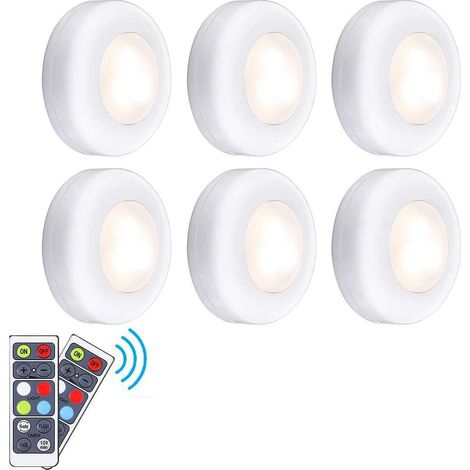 Luminaire De Placard LED - 6 Pièces - RGB Et Blanc Chaud/Froid - Télécommande Et Fonction Tactile - 16 Couleurs - 4 Niveaux De Luminosité - Alimentation Sur Piles AAA