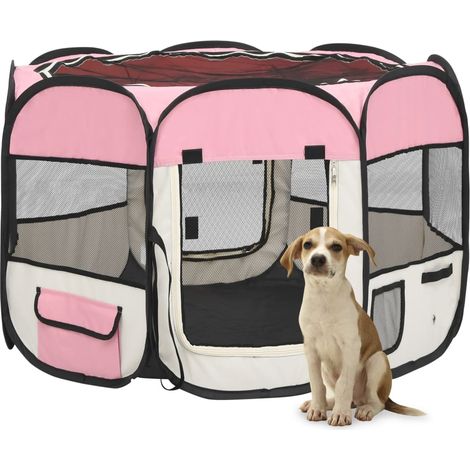 vidaXL Box per Cani Pieghevole con Borsa Trasporto Rosa 90x90x58 (1/5)