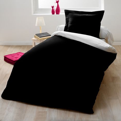 Parure de couette bicolore coton 57 fils 140x200 cm- Noir (1/2)