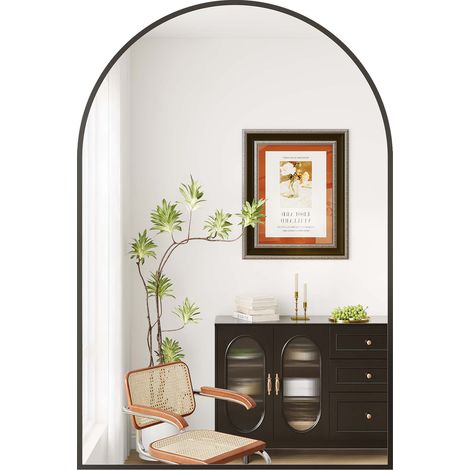 Grand miroir peinture murale arqué pour salle de bain – Cadre en aluminium moderne, verre trempé sécurisé, idéal maquillage, chambre, salon ou entrée – Installation peinture muralee ou à poser (1/5)