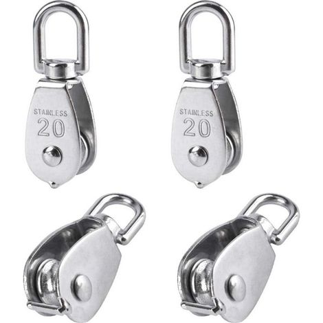 4 Pièces 20 mm Poulie Simple en Acier Inoxydable 304 Poulie de Levage Capacité de la Poulie Levage 75kg- Argent H278 (1/5)