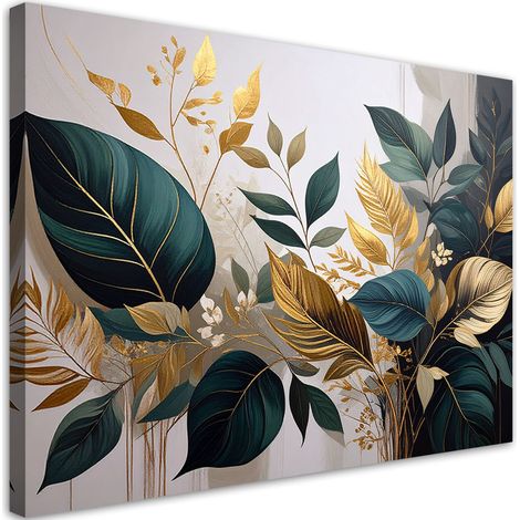 Impression sur Toile, Feuilles de plantes vert or nature,30x20 (1/4)