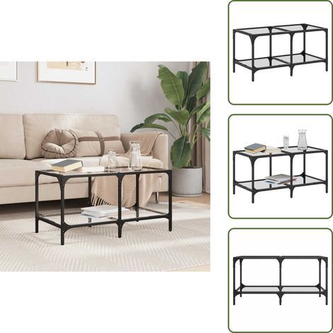 The Living Store Couchtisch mit Glasplatte Transparent 78,5x40x40 cm Stahl - Couchtisch - Wohnzimmerstil - Esszimmertisch - Glastisch - Holzt Tisch (1/5)