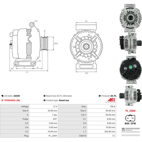 Alternateur AS-PL A0208 MERCEDES-BENZ 0121540602 2711540602 2711540802