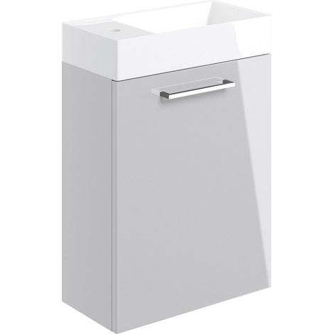 Signature Aalborg Wall Hung 1-Door Vanity Unit with Basin 405mm Wide - Grey Gloss (1/4)