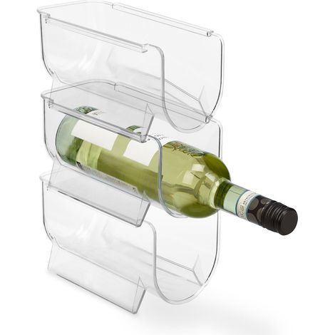 Relaxdays Portabottiglie per frigorifero, set da 3, impilabile, organizer, HxLxP: 10,5 x 11 x 20,5 cm, trasparente