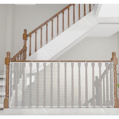 Red de seguridad infantil, blanca, 300 cm de largo x 70 cm de alto, protección para bebés en balcones y escaleras, red resistente y ajustable para barandillas (1/5)