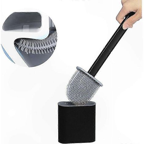 Brosse de Toilettes en Silicone, Manche Long et Tête Amovible, Support Mural ou au Sol avec Base Filtrante, Parfaite pour Coins et Espaces Réduits (1/5)