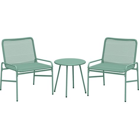 Set 3 Pezzi Pranzo da Giardino Bistrò 2 Sedie e Tavolo Rotondo in Rattan Verde (1/5)