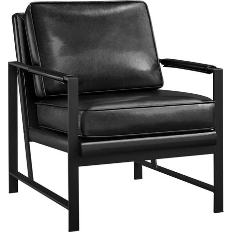 Yaheetech – Fauteuil de salon en similicuir PU noir – Cadre métallique – Confort optimal avec mousse haute densité – Dimensions 64x80x81cm (1/5)