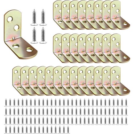 30 Pièces Equerres Metal 30x30x18mm, Équerre de Fixation Renforcée 90 Degrés avec Vis, Equerre Charpente pour Bois, Étagère, Table, Armoire (1/5)