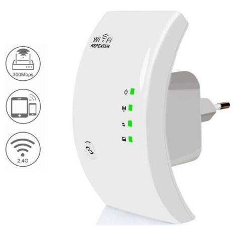 WiFi Repeater, Powerful WiFi Amplifier, WiFi Extender N300, WiFi Signal Booster, 1 Ethernet Port, Covers up to 200㎡, Compatible with All Internet Boxes-White (1/4)
