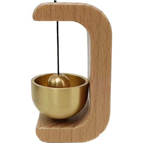 Sonnette Porte Dopamine Japonaise en Bois de Hêtre et Cuivre - Cloche d'Entrée Magnetique avec Vent Chime C-Shaped, Cadeau Nouvelle Maison (1/5)