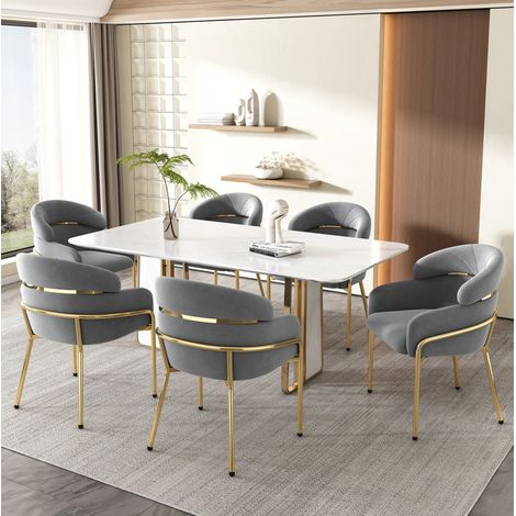 Set di 6 sedie da pranzo 54x57x79 cm in velluto grigio, gambe in metallo – MEUBLIV (1/5)