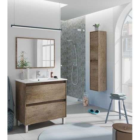 Mueble de baño de pie Nordik 80 cm con espejo - Ravenna - color Con lámpara Led - Colore: Colore - Accessorio: Con Doppia Colonna e Lampada Led (1/5)