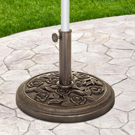 Rattan Effect Garden Parasol Base 9kg Heavy Duty Adjustable Umbrella Stand Resin 48mm Pole Outdoor Patio Black Rose Effect Base