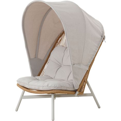 Bille fauteuil lounge polyrattan avec coussin beige, naturel, gris. (1/4)