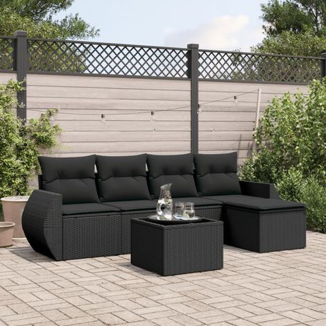 Set de sofás de jardín 6 piezas y cojines ratán sintético negro vidaXL (1/3)
