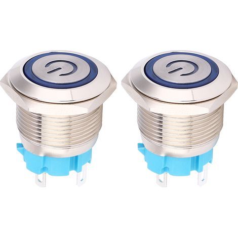 Interrupteur bouton poussoir 2 pièces 16mm LED Bleue 12-24VDC 4 broches auto-retour IP65 (1/5)