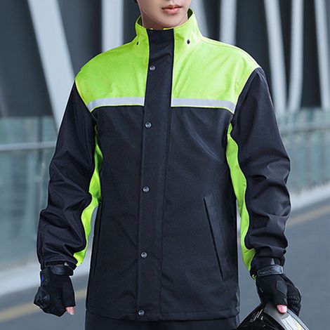 Ensemble imperméable et pantalon de pluie pour homme, combinaison deux pièces imperméable intégrale pour motos électriques et livreurs, noir et vert, taille 2XL (1/4)