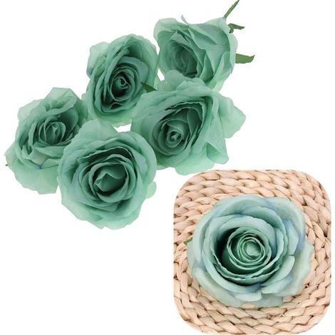 Fiori artificiali a forma di testa di rosa per decorazioni 5 pezzi - Verde (1/3)