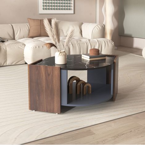 MEUBLIV Couchtisch 96,5 x 63 x 40 cm schwarz – mit Stauraum, Marmoroptik (1/5)