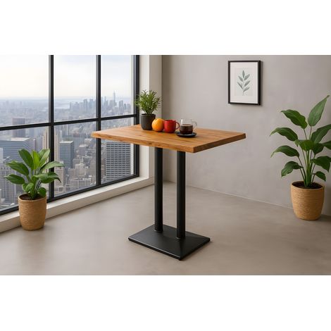 Bistrotisch Baumkante massiv Mango naturfarben Doppelsäulengestell schwarz 120 x 60 cm IAN (1/4)