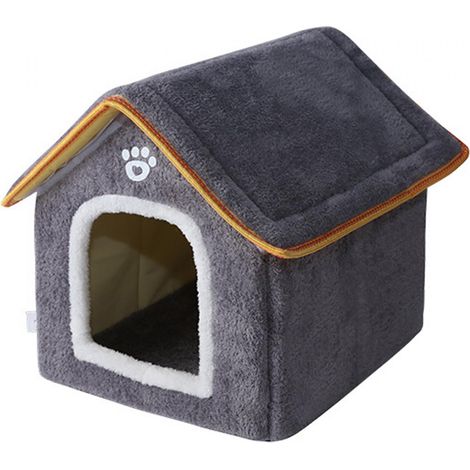 Maison Pour Chat - Abri Chaud Isolé Auto-Chauffant - Caverne Semi-Fermée En Peluche Douce - Pour Chats Intérieurs Ou Petits Chiens - Taille Moyenne - Gris (1/5)