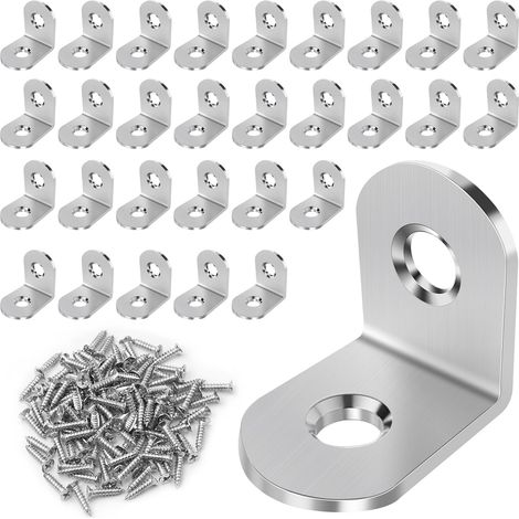 30 x Metal Square Brackets, 20 x 20 mm Stainless Steel Screws, Stainless Steel Assembly Bracket Right Angle Bracket for Fixing and Repairing Furniture Mounting Bracket (1/5)