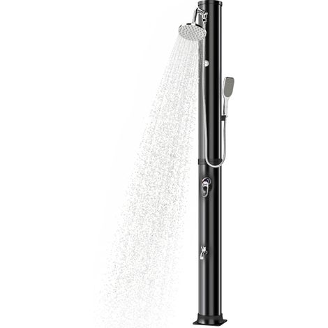 Douche Solaire de Jardin 40L avec Douchette à Main et Robinet Lave-Pieds Mitigeur Eau Chaude 218cm de Haut Anti-UV Noir