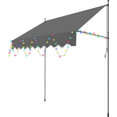 SWANEW Tenda a bracci con LED Tenda manuale Tenda retrattile senza foratura 200x120cm Grigio (1/5)