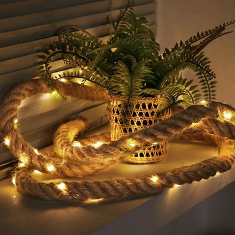Guirlande Lumineuse En Corde Naturelle - Guirlande À LED Blanc Chaud Alimentée Par Piles - 100 cm - Pour Intérieur Et Extérieur (1/5)