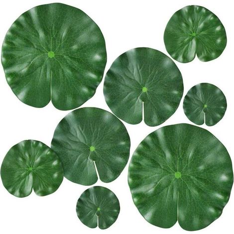 Lot de 8 feuilles de nénuphar artificielles en 4 tailles pour plantes flottantes et feuilles de lotus réalistes pour la maison, le jardin, les étangs, la piscine, l'aquarium, le paysag (1/5)