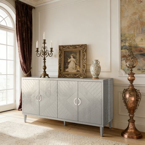 REDOM Armoire 152x40x82.5 cm Design contemporain MDF pieds en pin 4 portes Champagne (1/5)