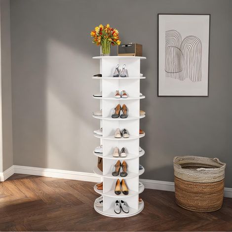 Tour de rangement à chaussures rotative 360° 8 étagères PVC blanc (1/5)