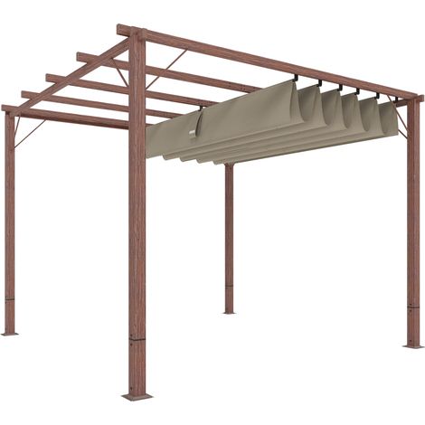 Pergola 3x3m aluminium toit ajustable UPF30+ protection solaire bois naturel