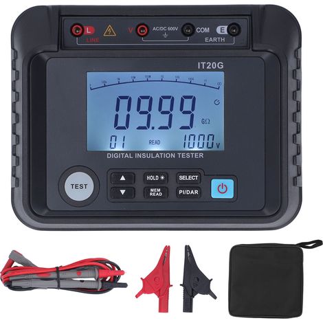 Testeur de résistance numérique 20GΩ 1000V, mégohmmètre électrique au sol, mesure précise et réponse rapide, diagnostic d'isolation fiable. (1/5)