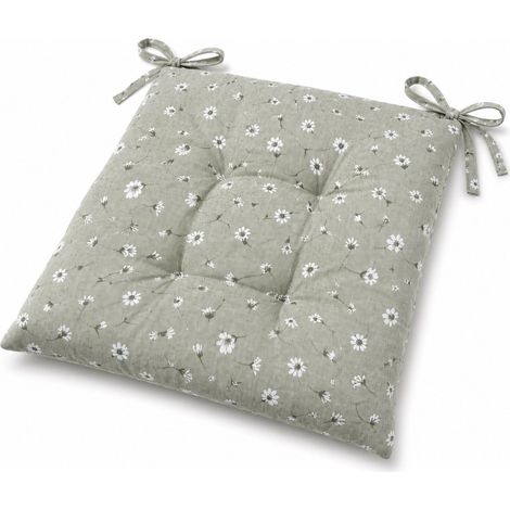 Coprisedia Margherite Verde 40x40 Cuscino Trapuntato con Lacci in Cotone (1/5)