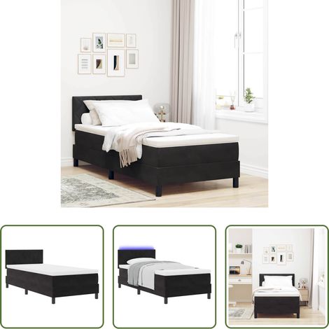 LED Beleuchtung - LED Boxspringbett mit Matratze mit LED Schwarz 90 x 190 cm Samt (1/5)