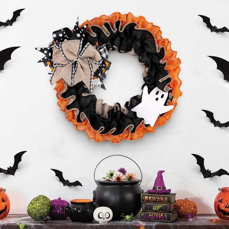 Guirlande Halloween - Guirlande Fantôme en Branches Noires et Lin - Décoration Porte Fenêtre Mur - 1 Pièce (1/5)